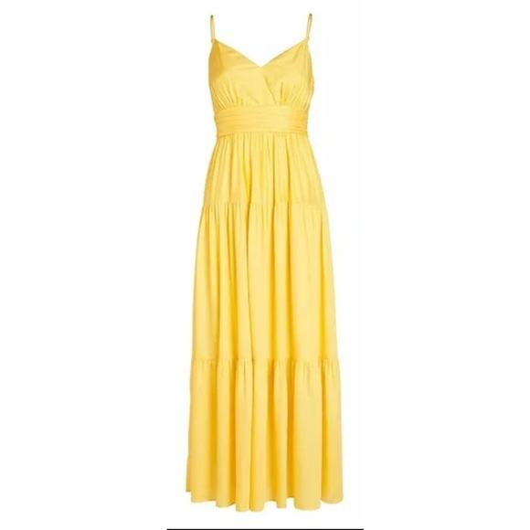 Intermix Noelle Sleeveless V-Neck Tiered Maxi A-Line Dress Yellow Women's Size 0 - Picture 1 of 5